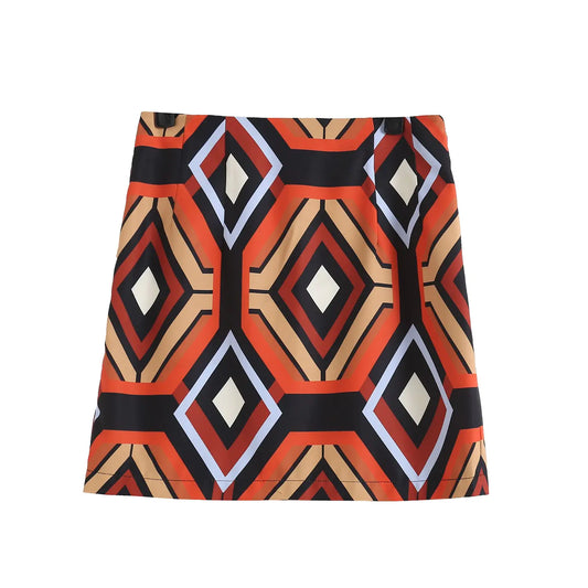 Geometric Print High Waist Casual Skirt